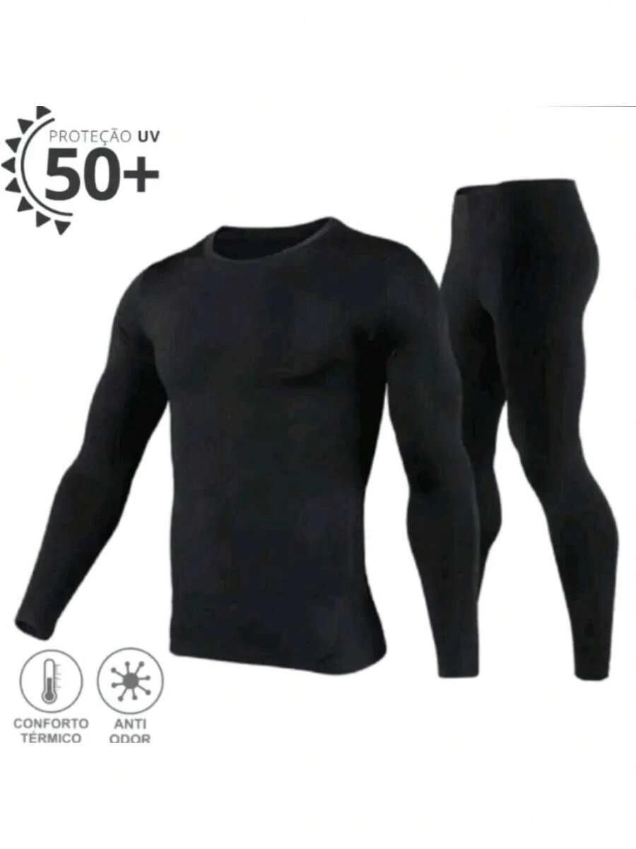 Conjunto Térmico Blusa e Calça Proteção Uv50+ Solar Segunda Pele Unissex Não Peluciado - Cinza - Visão 1