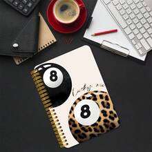 Sổ tay xoắn ốc thiết kế 8 bóng - 50 trang, kích thước 5,5"X8,3", họa tiết da báo và bìa màu hồng nhạt với gáy xoắn màu vàng, dùng để truyền cảm hứng hàng ngày, lập kế hoạch, ghi chú học tập, ghi nhớ công việc, viết lách thẩm mỹ, kiểu phông chữ vui nhộn, văn phòng phẩm thiết thực - A - Xem 5