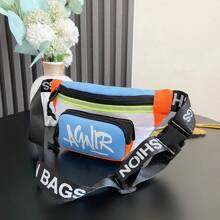 Mini Size New Kids Waist Bag, Graffiti Letter Contrast Color Chest Bag, Hiphop Street Style Crossbody Bag