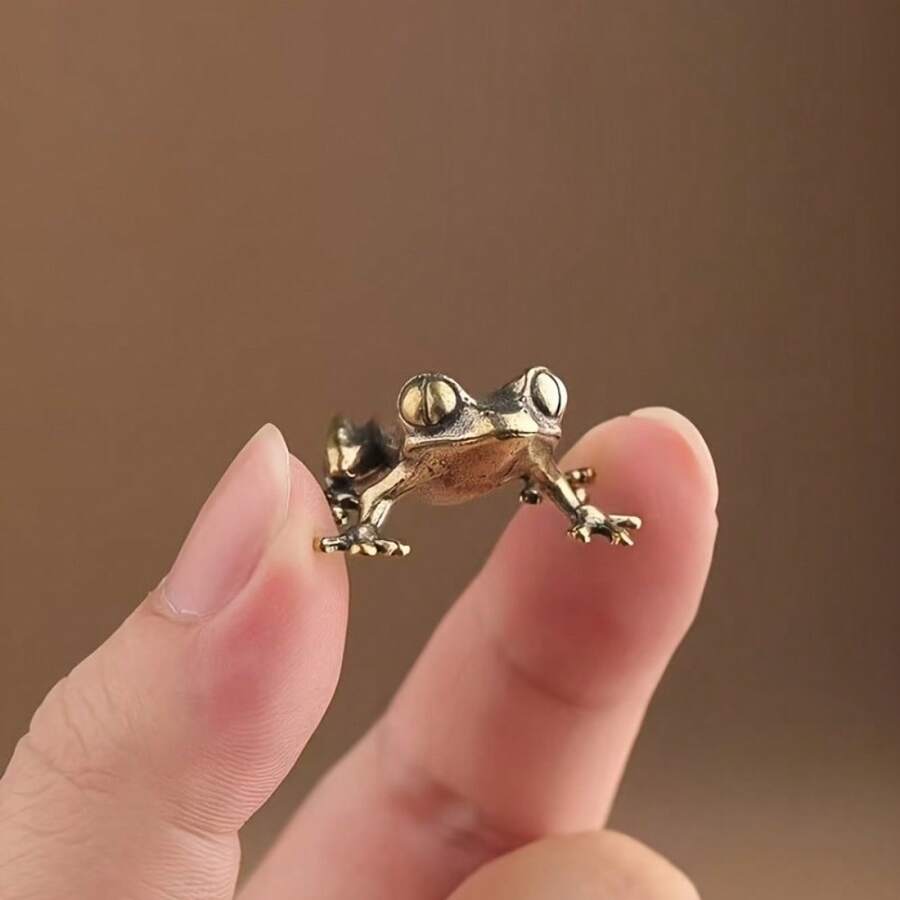 1pc Vintage Brass Frog Figurine - Solid Antique Finish, Golden Toad Decor Ornament, Suitable For Home, Office Or Car - Ideal For Tea Lovers And Animal Enthusiasts, Tea Set Pet Decoration | Antique Frog | Fine Craftsmanship
