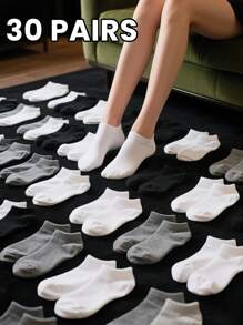 10/15/30 pares de calcetines de tobillo de unicolor unisex, calcetines casuales lisos negros/blancos/grises para hombres y mujeres, calcetines cortos de bajo corte para primavera, verano, otoño, invierno, suaves, cómodos, ligeros, versátiles, transpirables, que absorben la humedad, adecuados para uso diario, ocio, al aire libre, deportes, oficina