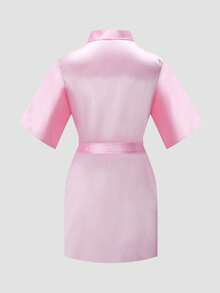 Tween Girl Crossover Short Sleeve Casual Loungewear Robe, Pink - Multicolor - View 3