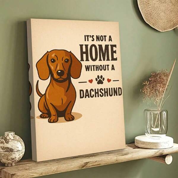 1pc Adorable Dachshund Dog Canvas Wall Art For Pet Lovers Ideal Dog Owner Gift For Living Room Illustration With "It's Not A Home Without A Dachshund" Quote, Perfect Artwork For Pet-Friendly Spaces No Frame