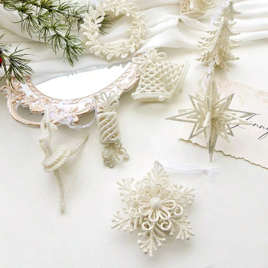 Christmas Glitter Snowflake Reindeer Horn Ornament, Christmas Tree Decoration Hanging Ornament, Star Shaped For Girls