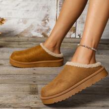 2024冬季新款外贸女款加绒保暖厚底无跟包头羊毛半拖鞋 - 駝色新款 - 查看 4