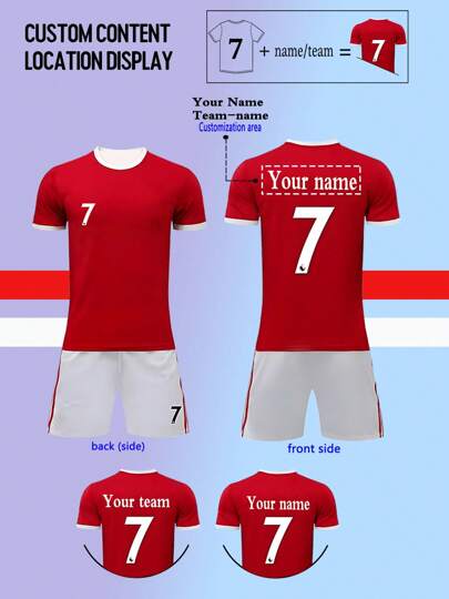 Customized Product: Personalized Name/Number/Team Customization, 22-23 Season Home Jersey #7/CR*7 Jersey, Youth/Kids/Boys Soccer Uniform Set, Sportswear & Casual Wear, Round Neck Top And Shorts, Suitable For Boys Sports, Training And Leisure Wear, Outdoor Perfect Choice