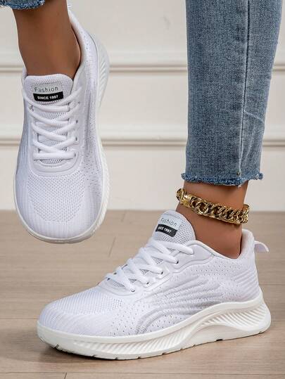 Plus Size & Wide Width Women's Breathable Casual Sneakers, Lace-Up Non-Slip Casual Sports Shoes, Running Shoes