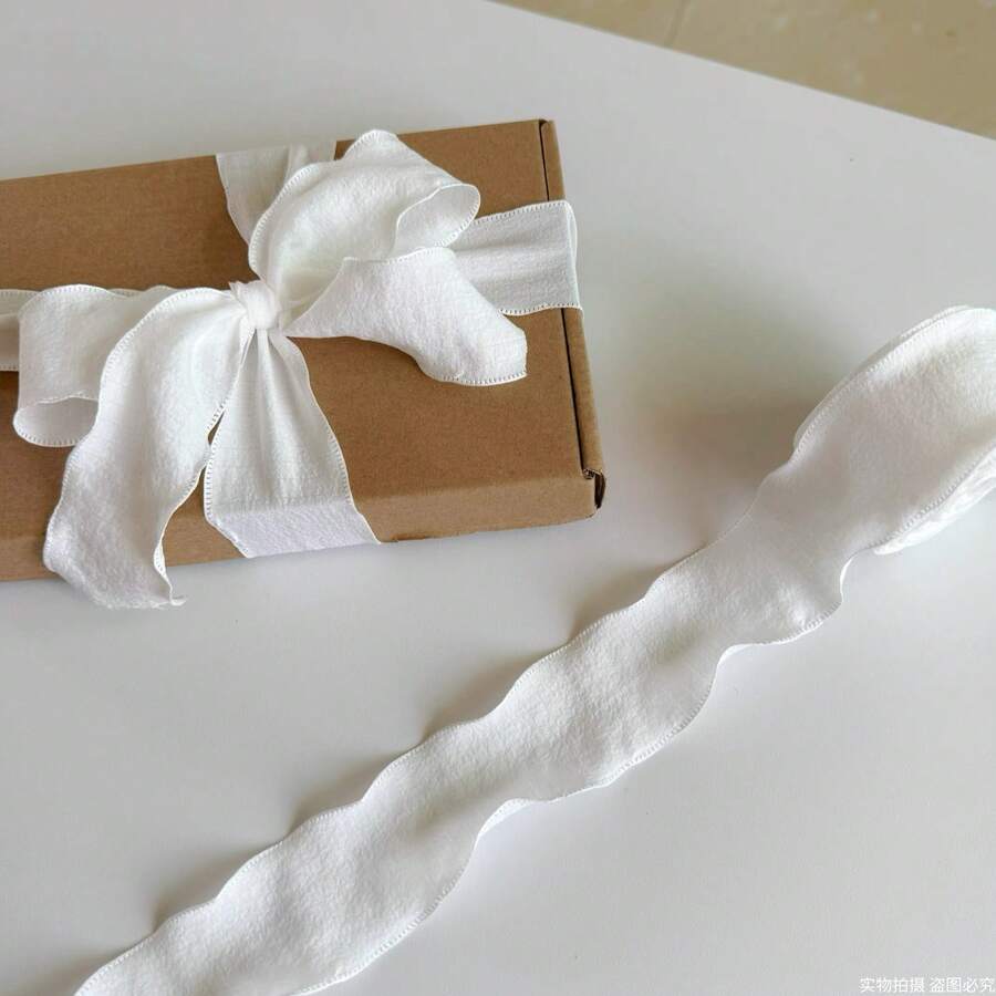 4cm Goddess 'Day, Mother's Day, Valentine's Day Pleated Ribbon, High-End Elastic Ruffled Edge Bubble Pleated Webbing, Cake Birthday Box Packaging, Ribbon Gift, Gift Packaging, Webbing Braided Hair Tie, Cake Packaging, DIY Bow, Flower Bouquet Gift, Cake Packaging, Floral Satin Ribbon
