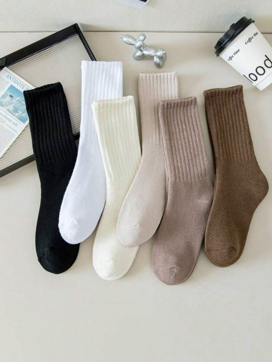 6 Pairs/Set Sports Knee-High Socks, Boat Socks, Autumn Socks - Multicolor - View 1