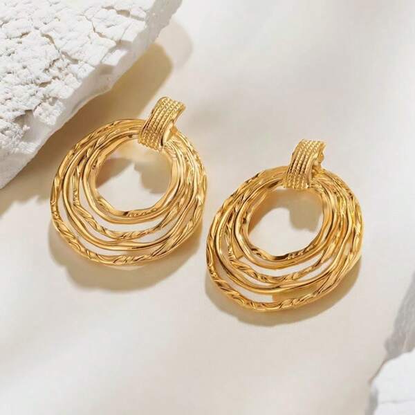 1 paire de boucles d'oreilles à clous rondes en acier inoxydable à 3 anneaux, style doux et chic, accessoires de boucles d'oreilles vintage personnalisées pour fête
