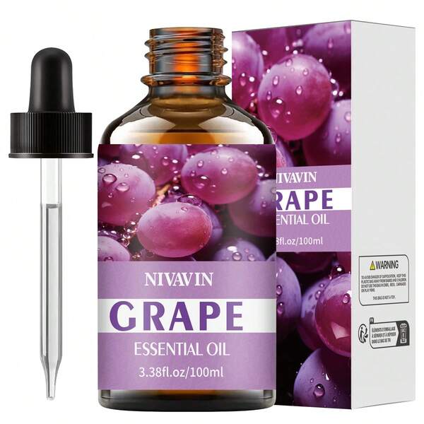NIVAVIN 30 ml/60 ml/100 ml Huile essentielle de parfum de raisin, convient pour l'hydratation et la nutrition du visage, les soins des cheveux, de la peau et du corps, la fabrication de parfums, l'aromathérapie/le massage/les soins, parfum longue durée, bel emballage, excellent choix de cadeau