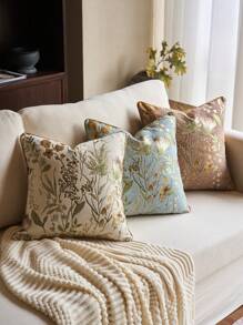 غطاء وسادة مزخرف بنقشة الجاكار الشينيل الزهري (بدون إدراج)، غطاء وسادة زخرفي كلاسيكي من الجاكار الشينيل الزهري، مناسب لديكور المنزل والأريكة والسرير طوال العام