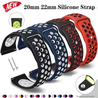 Correa de reloj de 22 mm y 20 mm de silicona con agujeros para deportes para Samsung Galaxy Watch 7-FE-6-5-Pro-4-Classic/Active 2, GT 4-3-2, Garmin Forerunner 55 165 265 255S 265S, Garmin Active 5/Vivoactive 5/Venu 3 2 3S
