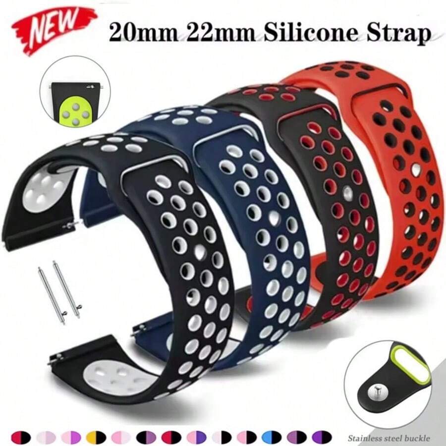 22mm 20mm 表带适用于三星 Galaxy Watch 7-FE-6-5-Pro-4-Classic/Active 2 硅胶运动孔手链华为 GT 4-3-2 硅胶表带适用于 Garmin Forerunner 55 165 265 255S 265S 手链适用于 Garmin Active 5/Vivoactive 5/Venu 3 2 3S