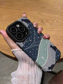 1pc Fashionable & Cute Wave Line Black Cat Pattern Vertical Faux Leather Texture Shockproof Soft Phone Case Compatible With Apple And S17/S17PRO/S17PROMAX/S16/S16PLUS/S16PRO/S16PROMAX - Multicolor - View 5