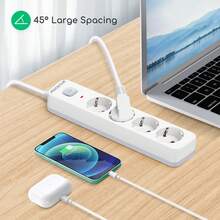 Aigostar Regleta Enchufes, Alargador Enchufe de 4 Enchufes con Interruptor, Cable de 5 Metros, Blanco - Enchufe EU Tipo F(220-240V) - Ver 4