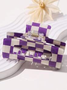 1个女士高品质棋盘格镂空紫色中号发爪 - 优雅甜美百搭防滑强力时尚头饰，适合节日、派对、日常佩戴和送礼。时尚发饰，发爪夹，秋季配饰，秋季发夹，冬季配饰，适合度假装扮，女士夏季海滩、旅行。 - 紫色 - 查看 3