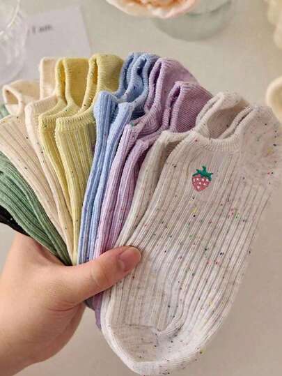 5 Pairs Of Women's Candy Colored Ankle Socks, Bow Crew Socks, Suitable For All Seasons, Random Colors