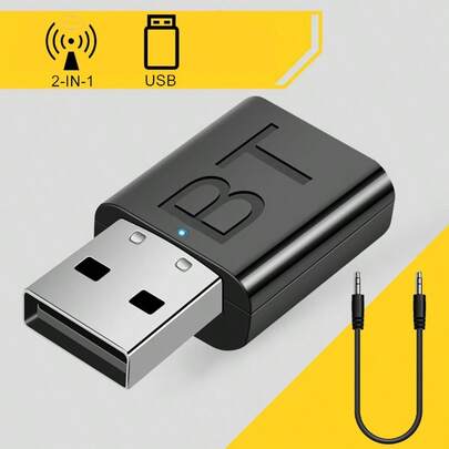 simr محول لاسلكي 2 في 1 مُرسِّل/مستقبل بمنفذ USB صغير للصوتيات بقابس AUX 3.5 مم، محول لاسلكي للسيارة مزود بمؤشر LED للسماعة وسماعات الأذن والتلفزيون