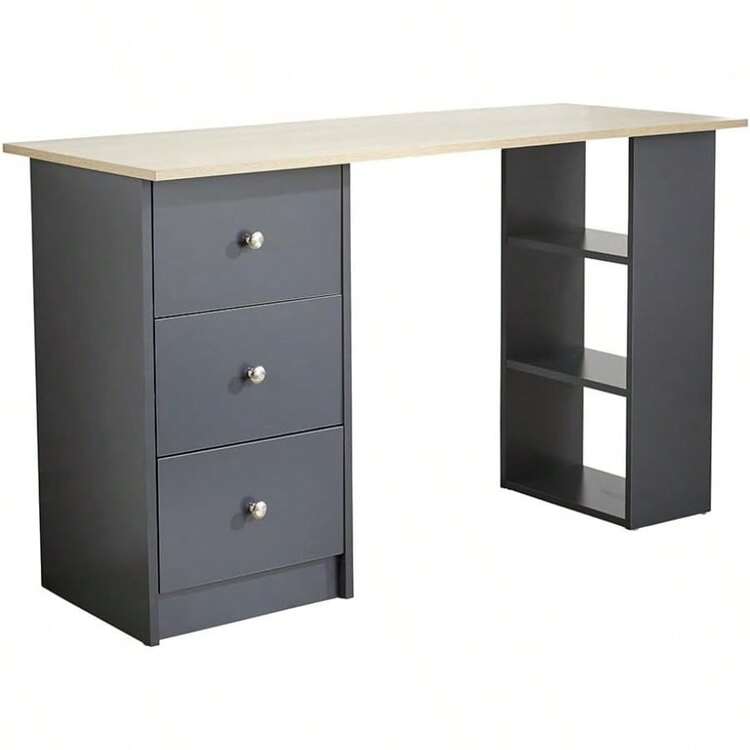Computer Desk Bedroom Office Furniture 3 Drawer 3 Shelf Dark - Grafito - Añade 1