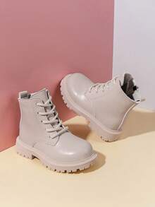 1 Pair Kids Boots, PU Design Heart-Shaped Zipper Thick Sole Boots, Suitable For Boys And Girls, Elementary/Middle School Students, All Seasons, Commuting, Holidays, Parties