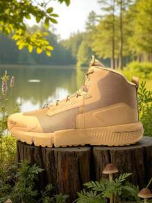 Botas tácticas café Hovr Vib Traction, modelo charged valsetz mid, calzado outdoor resistente para deporte y trabajo, protección superior - Caqui - Ver 1