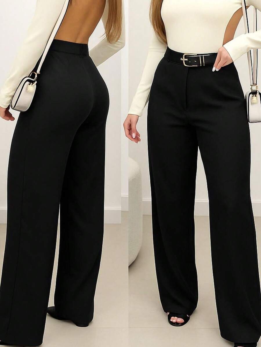 Tailored Pantaloons With Belt - Black - View 1