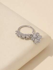 1pc Delicate Gold Flower Nose Ring, Suitable For Daily Wear - Silver - View 3