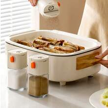 Household Quantitative Salt Bottle, Double Mouth Metering Control Salt Spray Seasoning Jar, Kitchen Press Type Glass Seasoning Bottle, Salt Jar - 米色 - 查看 4