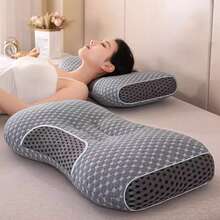 2-Pack Grey/White Ergonomic Pillows For Neck Pain Relief, Breathable Cotton Pillows For Side Sleepers - Multicolor - View 2