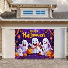 1pc Halloween Ghosts And Pumpkin Background - Indoor/Outdoor Festive Decoration Hanging Banner, Durable, No Power Required, Vivid Cartoon Soul Design, Suitable For Halloween Celebrations, Halloween Decorations, Festive Decorations, Horror Themes, Easy To Set Up, Party Planner