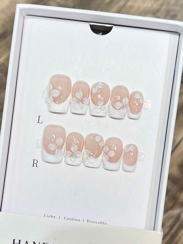 10 piezas/paquete Uñas de tacón alto estilo europeo y americano, diseño de talla floral tropical 3D, diseño de teñido anudado degradado hexagonal, uñas elegantes y duraderas hechas a mano, estilo Y2K Baddie, elegante y adecuado para mujeres y niñas, Suministros de uñas, Uñas