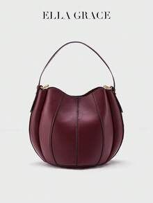 ELLA GRACE-Burgundy Premium Leather Bucket Bag With Matching Zippered Wallet - Elegant & Practical For Daily And Casual Use, Fashionable Burgundy Bag - Burgundy - View 5