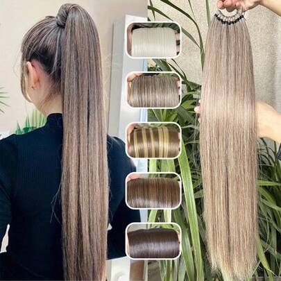 Synthetic Long Straight Ponytail Hair Extension With Rubber Band For Women Versatile Braided Pony Hairpiece Hair Accessories