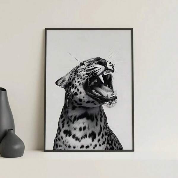 1PC Modern Black And White Leopard Print Canvas Poster Suitable For Bedrooms, Living Rooms, Corridors Wall Arts Posters , NO Frame