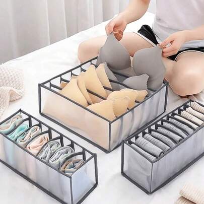 속옷, 브래지어, 양말 및 의류 정리를 위한 1/3 접이식 옷장 보관 상자 세트, 서랍형 보관 상자, 가정용 격자 정리 상자, 학생 기숙사 보관 가방, 의류 정리 상자