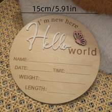 1pc Wooden "Hello World" Newborn Announcement Sign, Gender Reveal Party Supplies, Birthday Party Decor, Photo Prop, Creative Commemorative Gift, For Baby Christening, Baptism, Wedding, Engagement - Multicolor - View 28