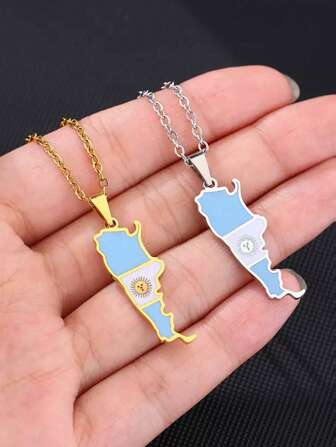 1 pieza Collar colgante de acero inoxidable con diseño de gota de aceite de Argentina, versátil y geométrico, casual y único, adecuado para varias ocasiones