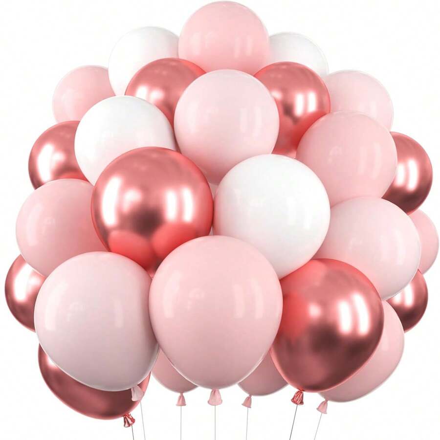 50/35pcs 10-Inch Vintage Pink Latex Balloons Set, For Boho Birthday Wedding Decoration, Bridal Shower, Valentine's Day - Elegant Party Decor - Multicolor - View 1