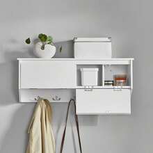 SoBuy FHK24-W, Wall Coat Rack Wall Shelf Wall Storage Cabinet Hallway Coat Rack With 2 Flip Doors 5 Hooks - White - View 7