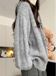 Womens Hooded Sweater Autumn Winter 2025 New Comfortable Loose Fit Lazy Style Soft Knit Pullover Ribbed Top Beige And Grey Casual Knitted Shirt Fashion Sweater Outwear For Women, Long Sleeve Tops