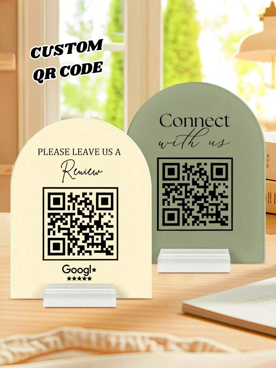 1pc Customized QR Code Sign, Personalized Business Review Sign, Customized Business Display Sign, Personalized QR Code Social Media Logo, Customized Menu Display Sign, Personalized Social Media Plaque, Business Sign, Salon Sign, Menu, Price List, Business Sign, QR Code Sign, Stylish, Simple, Unique Personalized Custom Gift - Multicolor - View 1
