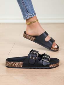 New Large-Size Men's Slippers With Soft Cork Soles, Outdoor Beach Slippers, Lightweight And Comfortable Home Non-Slip Women's Slippers - 黑色 - 查看 5