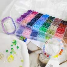 50pcs/700pcs/1400pcs 6mm Crystal Glass Beads String Bracelet Jewelry Making Kit, For DIY Necklace, Earrings, Phone Charm, Keychain, Craft (Random Color)