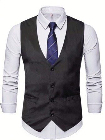 4-Button Solid Color New Suit Vest For Men, Groomsmen Formal Attire, Business Casual Waistcoat, Slim Fit Korean Style