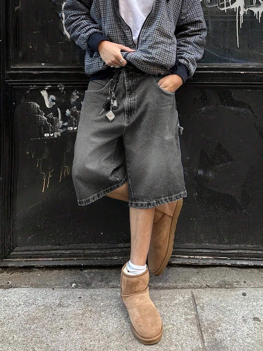 Spring/Summer New Fashionable Casual Water-Washed Denim 7/8 Pants, Loose & Versatile, Simple Style Jeans - Dark Grey - View 1