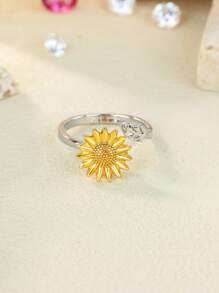 1PC Spinner Sunflower Rings For Women Stainless Steel Anti Anxiety Fidget Ring Wedding Jewelry Daily Wear Decoration