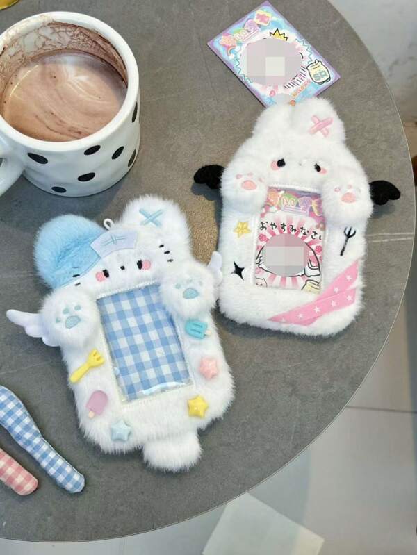 1 pièce Porte-carte périphérique en peluche, étui de protection pour carte d'ange, chat, lapin, étoile, carte de campus, porte-carte de bus