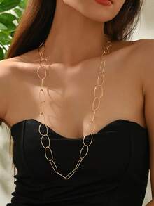 1 Stück asymmetrische glatte ovale Kette Halskette, Goldfarben, vielseitig für den täglichen Gebrauch, als Geschenk, für Lässig & Feiertage geeignet - Geometrische lange Halskette - Übersicht 7