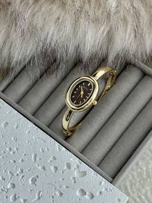 1pc Vintage Luxury Gold/Silver Color Petite Women Bracelet Watch, Fashionable Minimalist Elegant Quartz Watch, Suitable For Daily Wear, Birthday Gift - 金色 - 查看 4